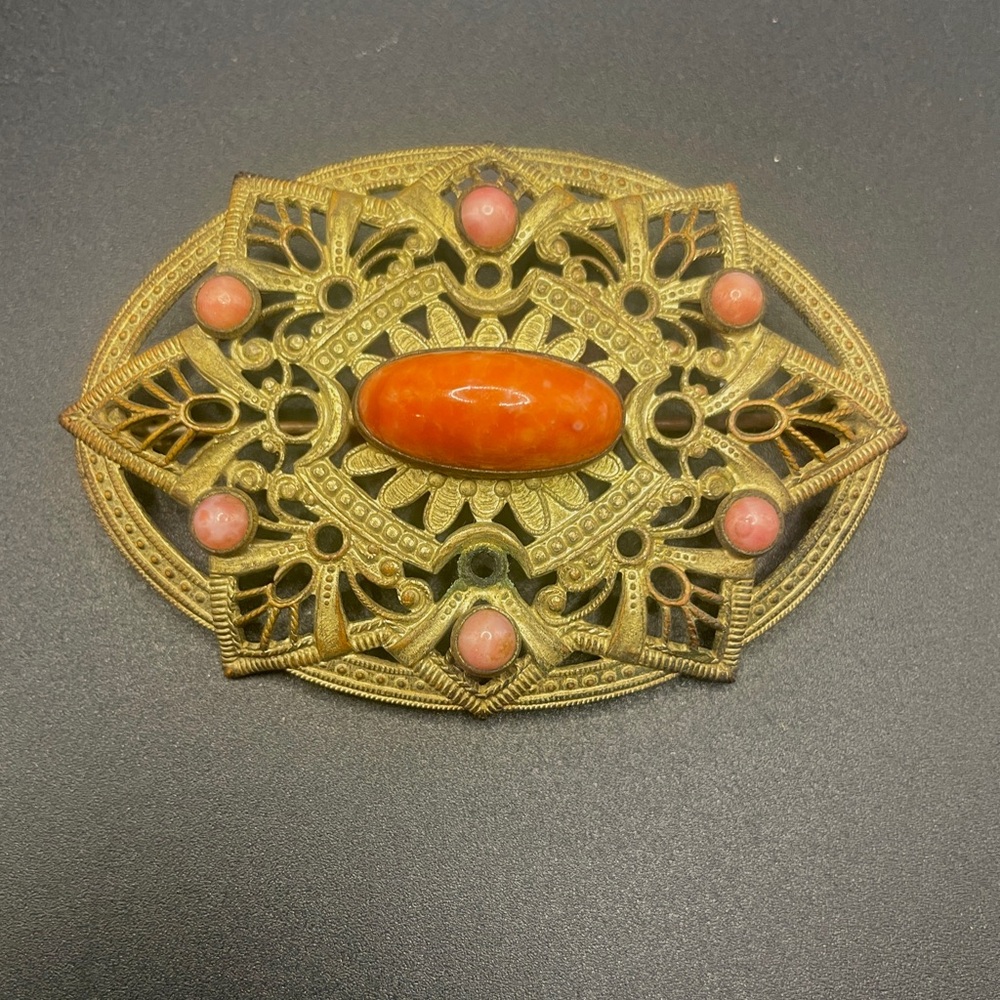 Victorian Turn of the century coral brooch
